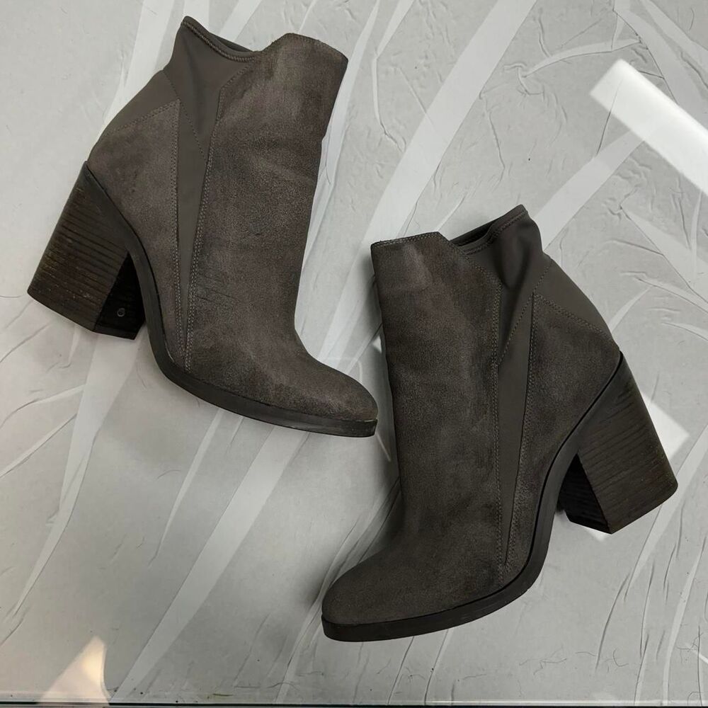Grey Heeled Faux Suede Ankle Boots